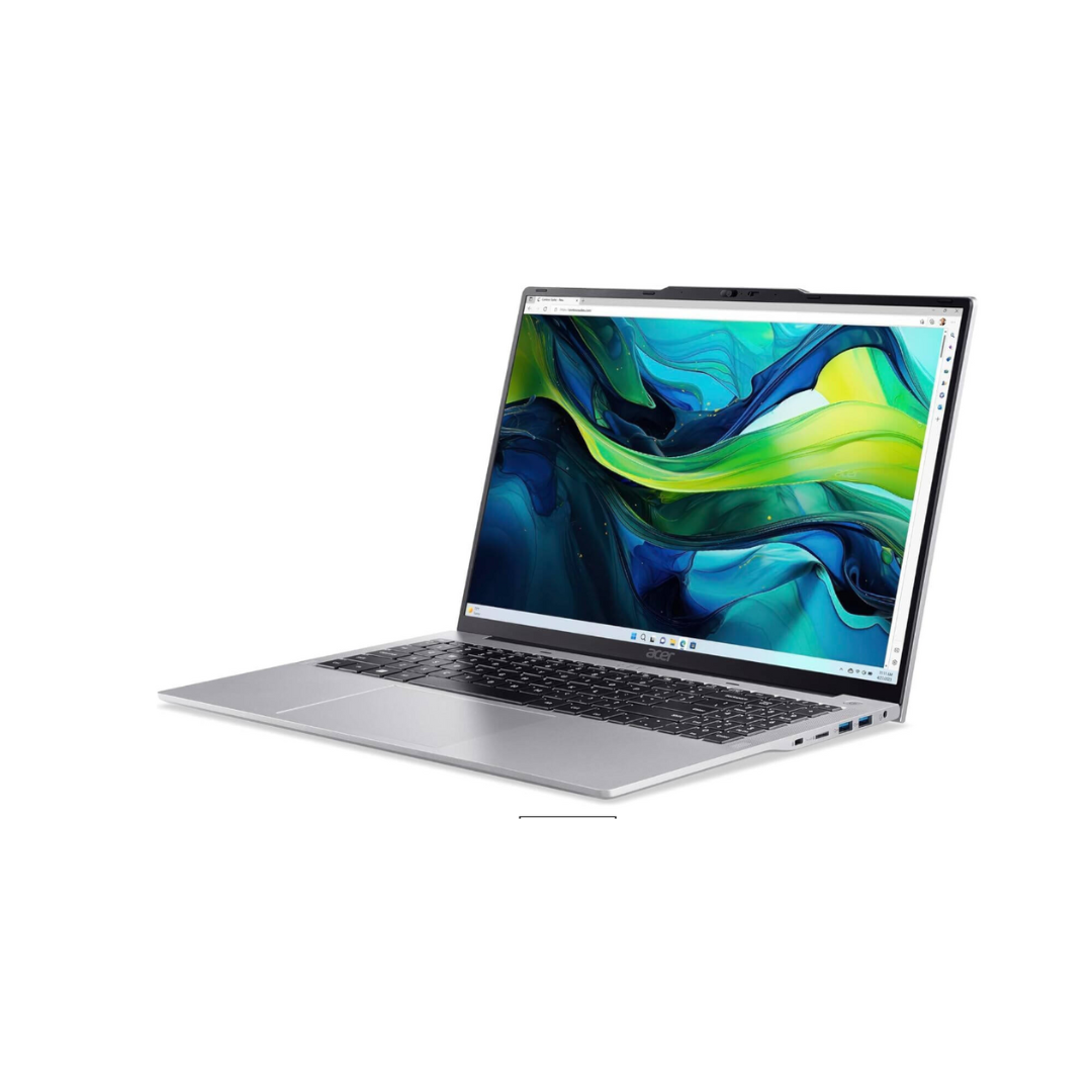 Laptop with a colorful display on a white background