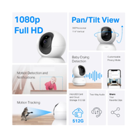 White security camera with features highlighted on a white background