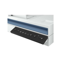Control panel of a white electronic device with blue interior on a white background