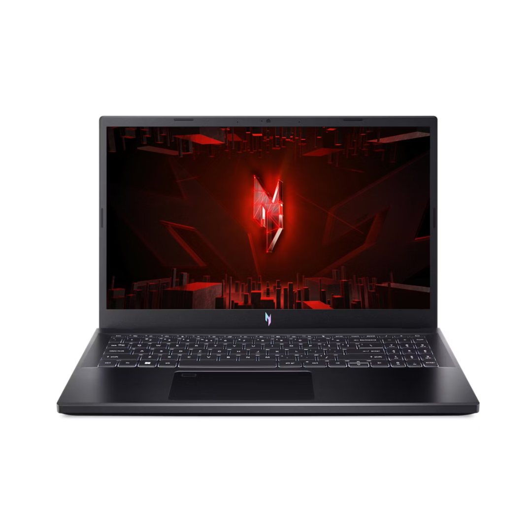 Gaming laptop with red screen on a white background