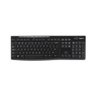 Black Logitech keyboard on a white background