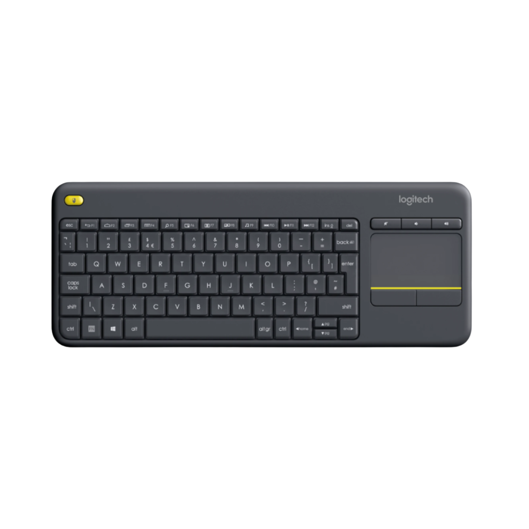 Logitech keyboard with trackpad on a white background