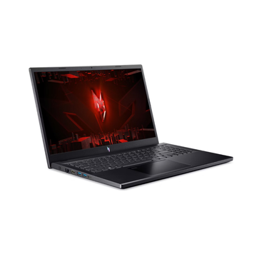 Black laptop with red logo on a white background