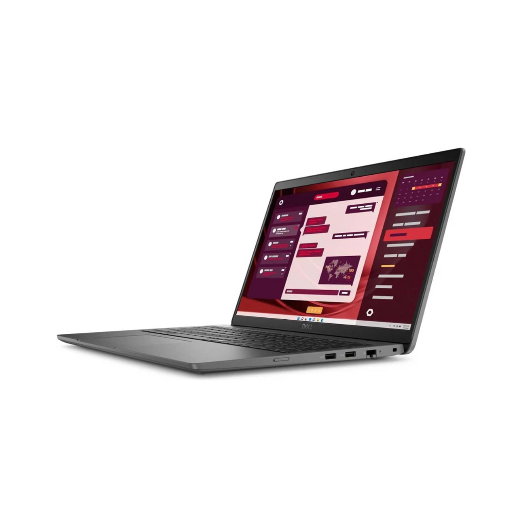 Laptop with a red and white interface on a white background