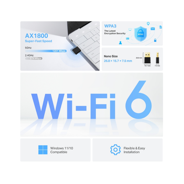 Tp-Link AX1800 Nano Wi-Fi 6 Wireless USB Adapter Archer TX20U Nano