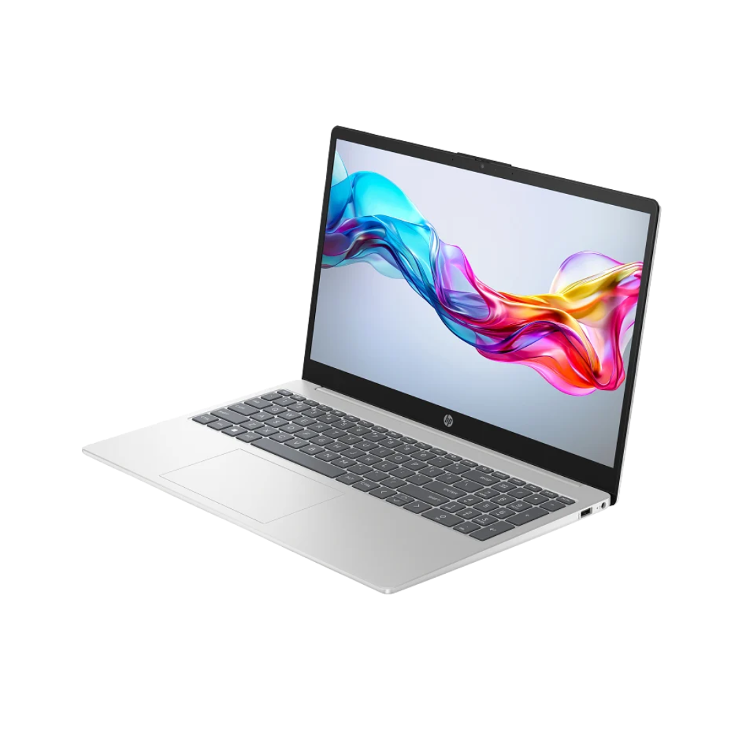 Laptop with colorful display on a white background