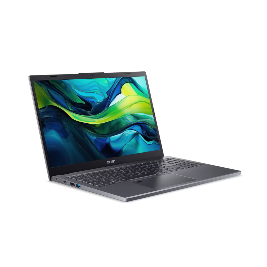 Laptop with a colorful display on a white background