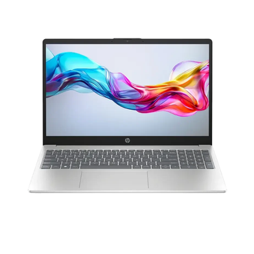Laptop with colorful display on a white background