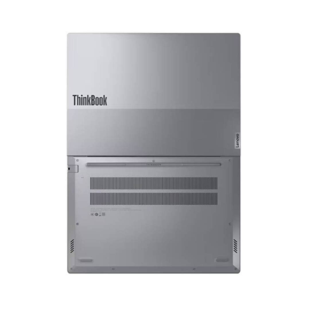 Back view of a Lenovo ThinkBook laptop on a white background