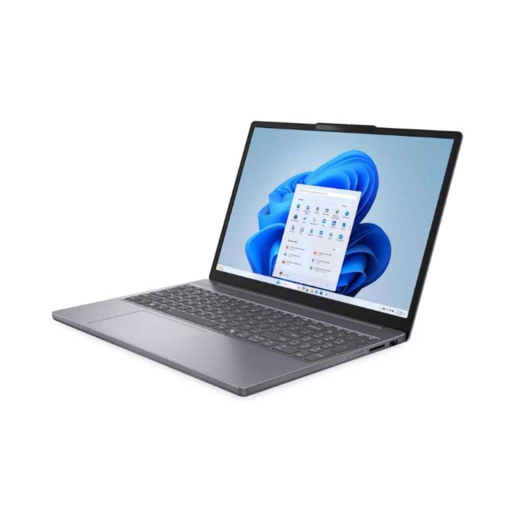 Laptop with a blue flower and calendar on the screen on a white background