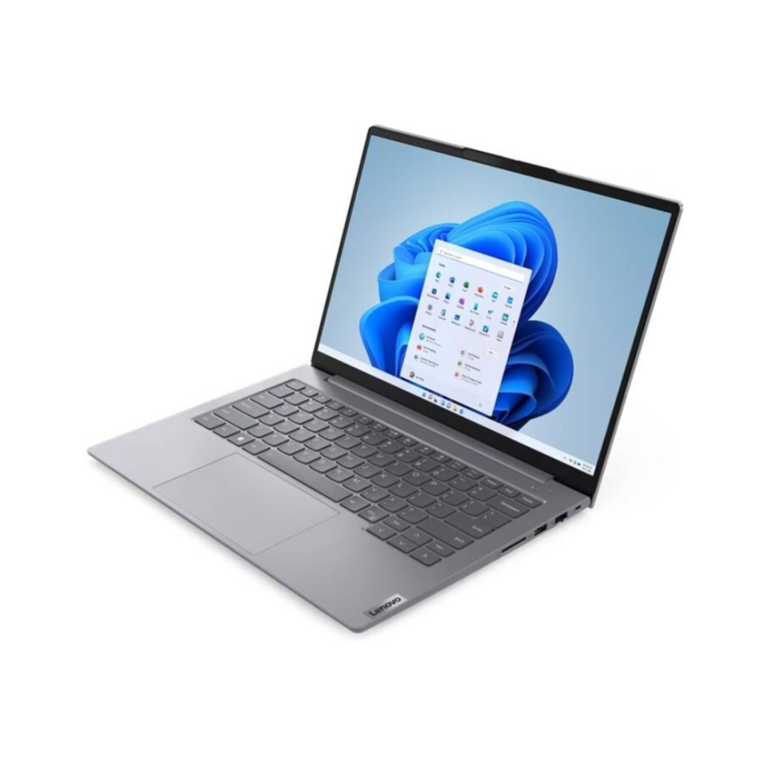 Laptop with a blue flower and calendar on the screen on a white background
