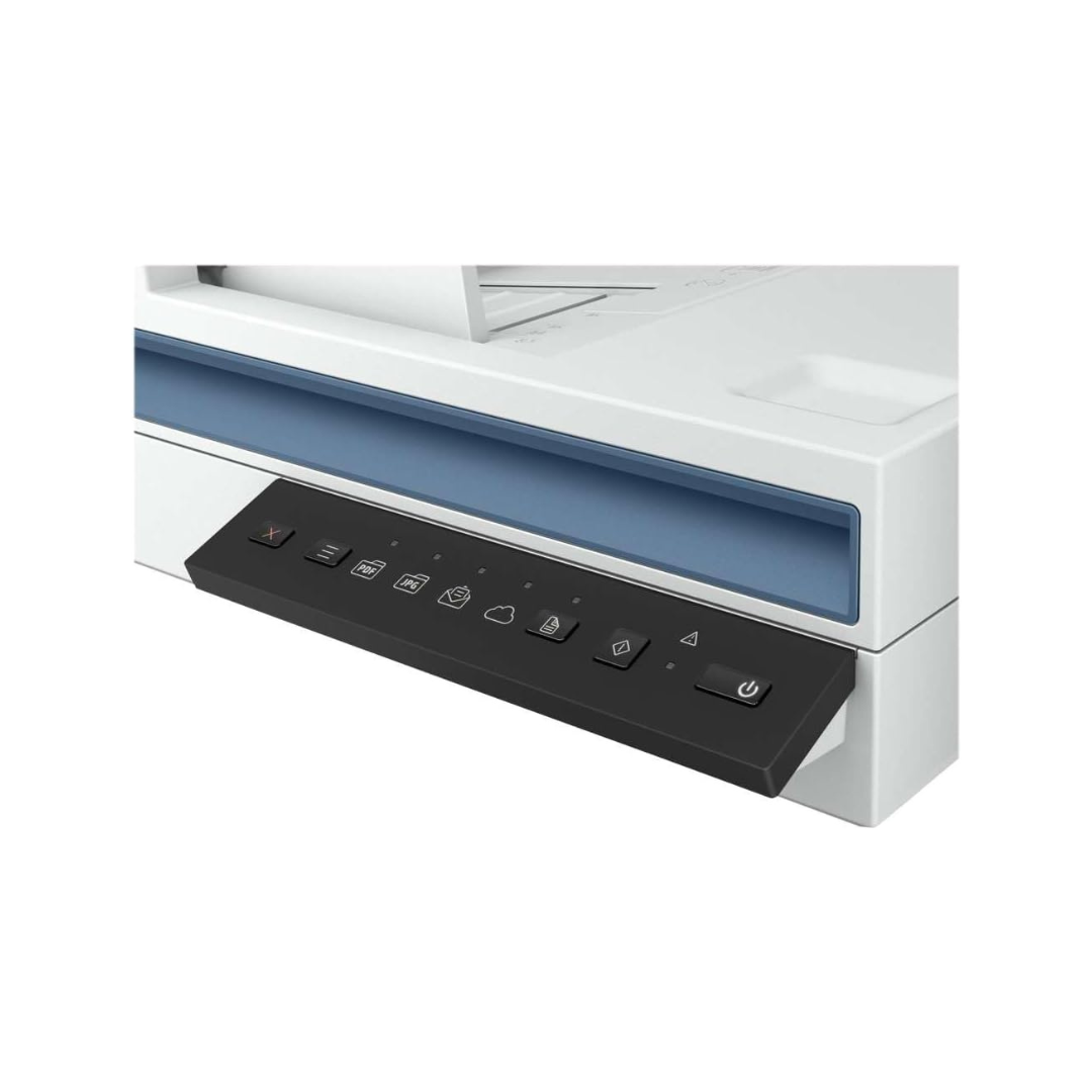 Control panel of a white electronic device with blue interior on a white background