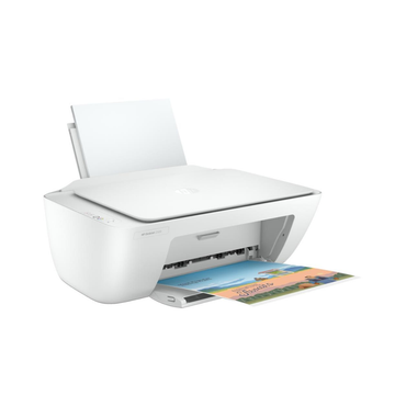 White printer with a document being printed on a white background