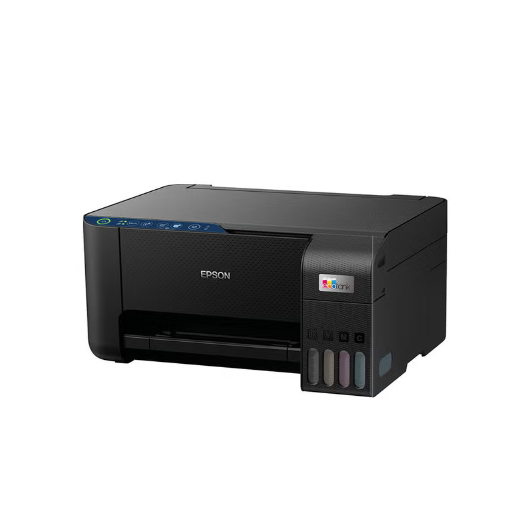 Black Epson printer on a white background